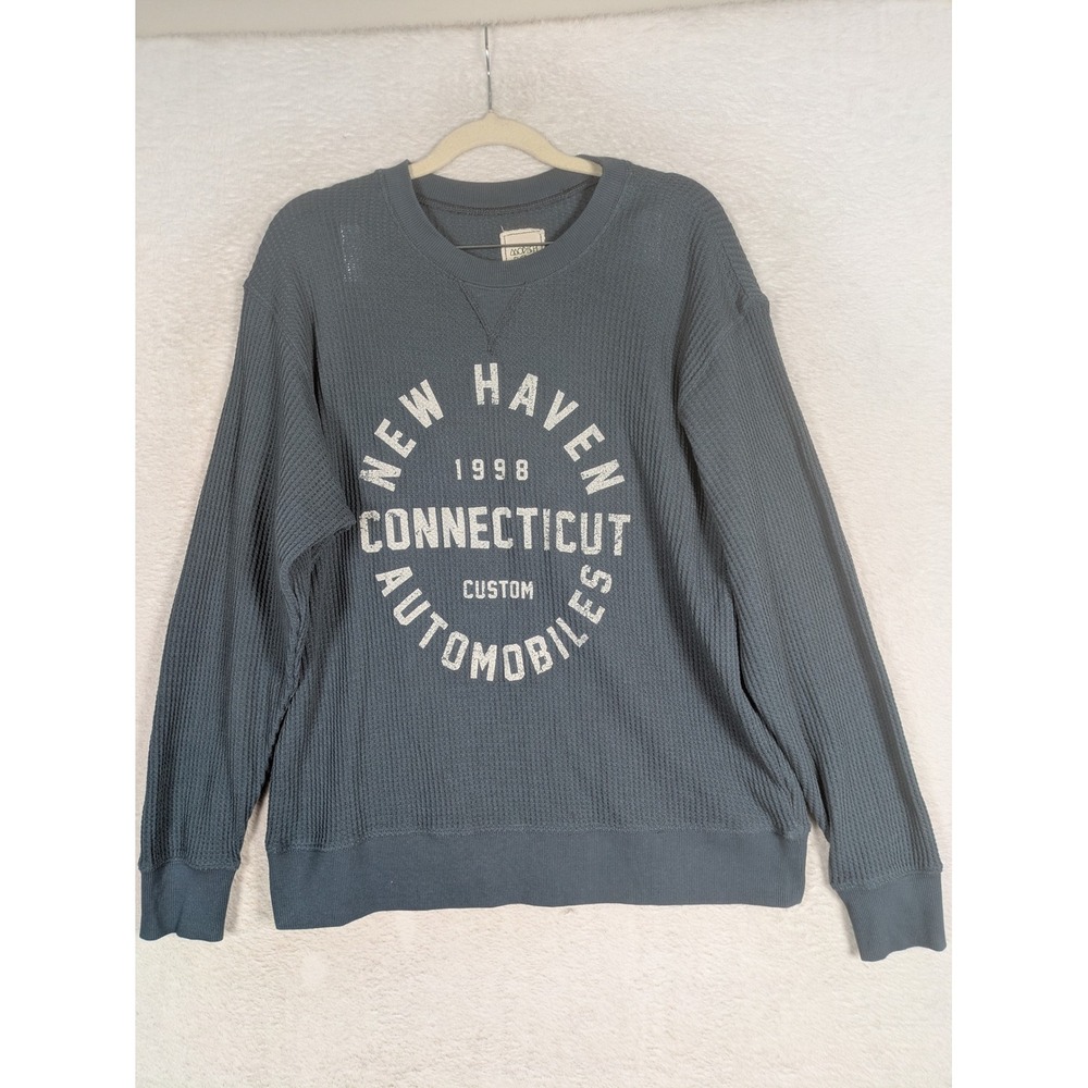 Modish Rebel Sweatshirt Men's M Blue-Grey Waffle Knit New Haven Graphic